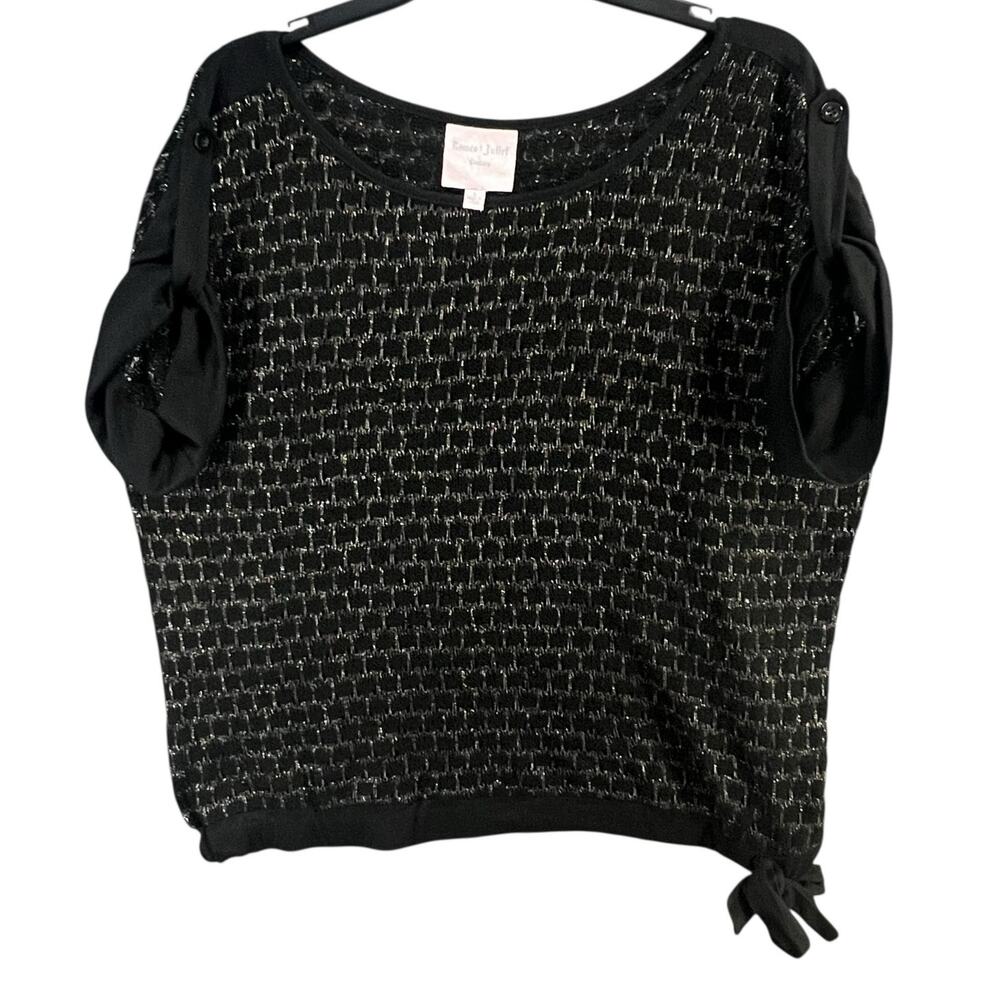 Romeo & Juliet Couture Sweater Top Small Black Metallic‎ Open Knit Relaxed Boxy